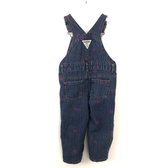 Oshkosh B'gosh Vestbak Girls Size 18 Months Embroidered Heart Jean Overalls - Picture 2 of 5